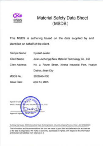 Home MSDS Eyelash Sealer certificate